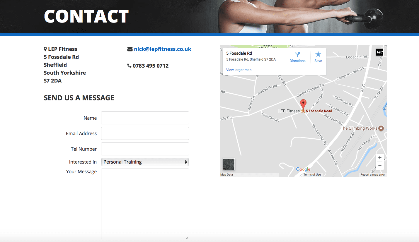contact page for LEP Fitness sheffield contact page for LEP Fitness sheffield